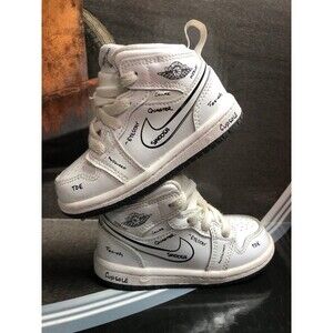 Nike Air Jordan 1 Mid SS TD Schematic Sz 6C White Black Toddler DQ1865-1…